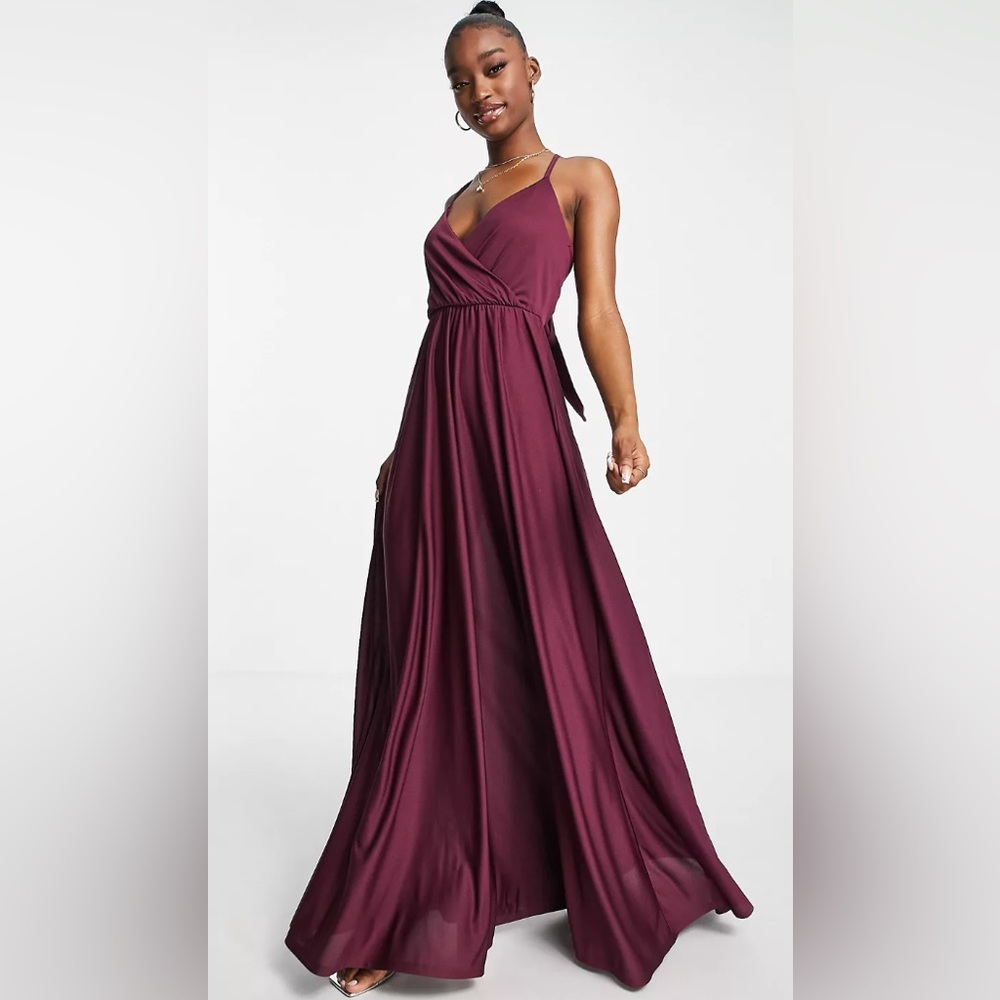 NWT PLUM WRAP FRONT TIE BACK BRIDESMAID MAXI DRESS